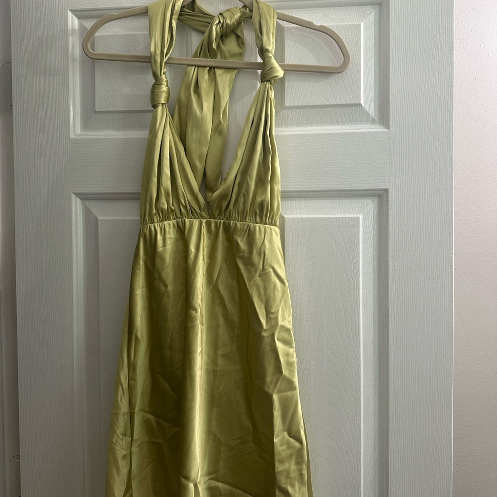 Isabelle’s cabinet green silk mini dress